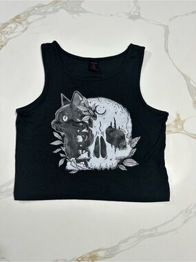 Witchy Black Cat Skull tank top - Romwe - Graphic - witch - goth - punk - alt
